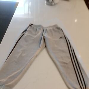Adidas Kids Light Gray Joggers with Black Stripes